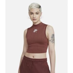 Nike Air Cropped Tank Ribbed Brown Mock Neck Canyon Rust Medium